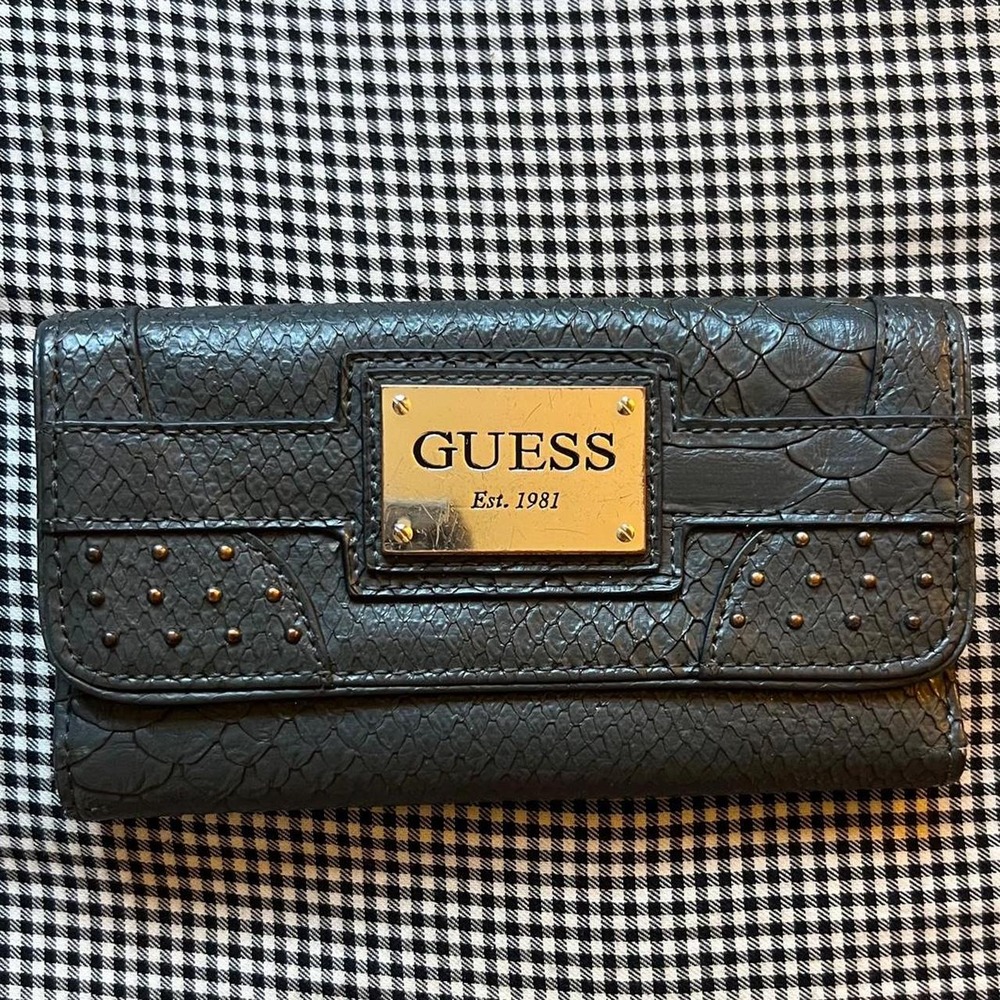 GUESS Snakeskin Studded Long Wallet